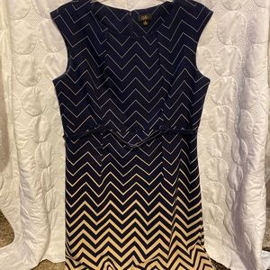 Navy and nude/tan career dress